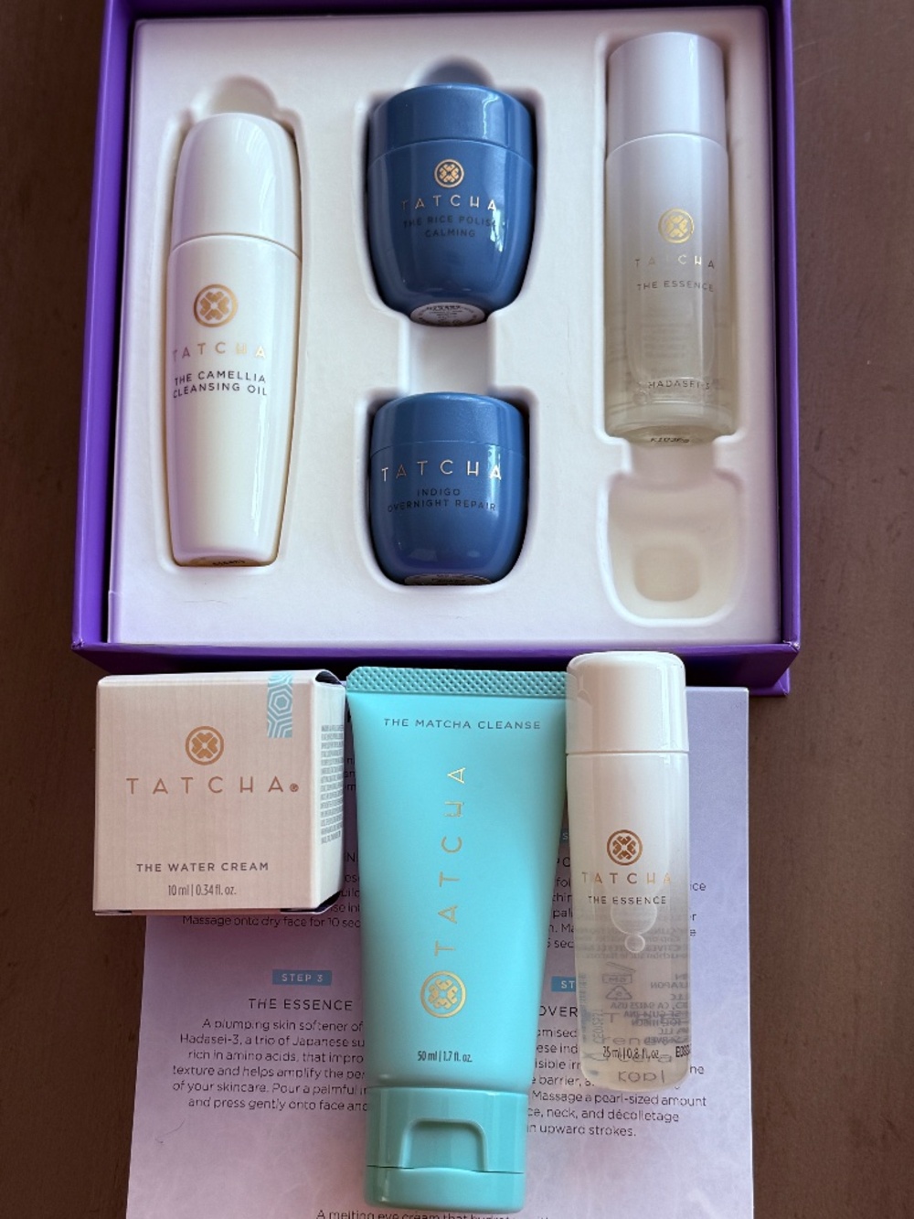 Tatcha Camellia Cleansing Oil Rice Polish Essence Indigo Water Cream Matcha